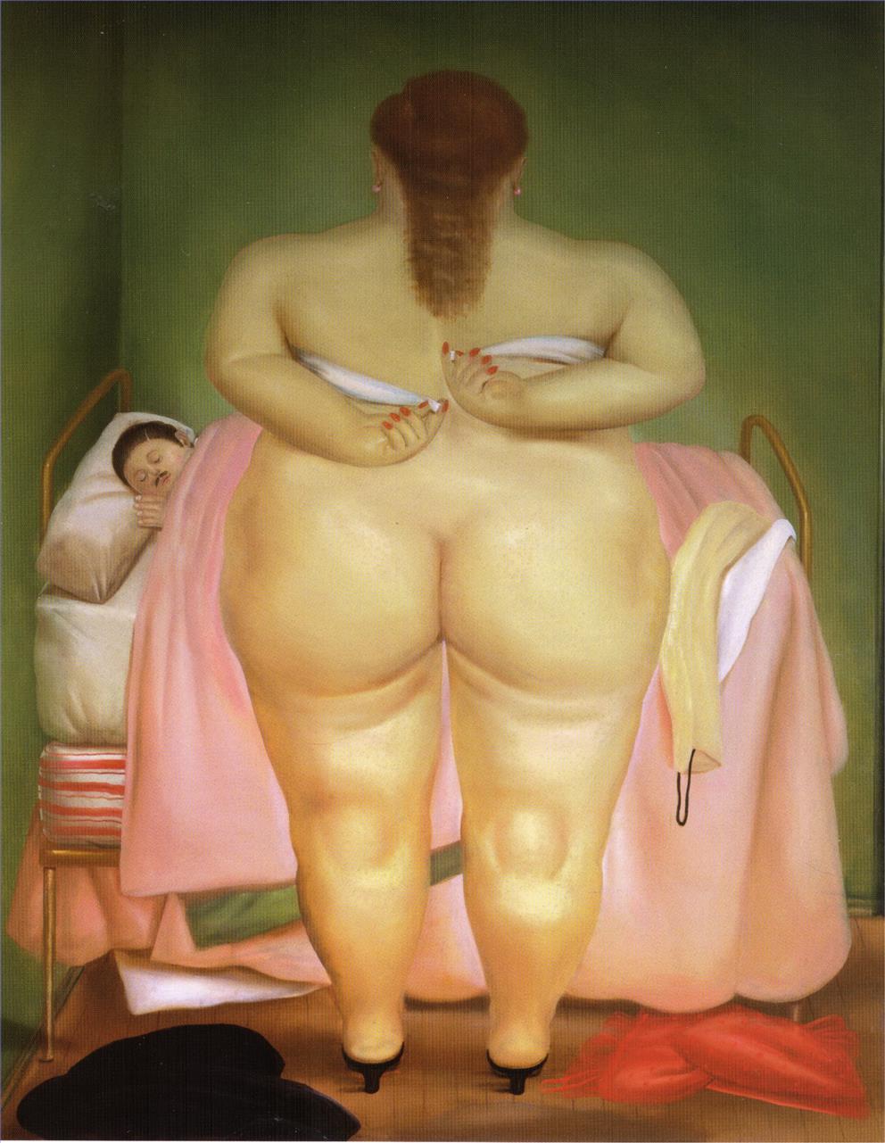 Femme agrafant son soutien gorge Fernando Botero Peintures à l'huile
